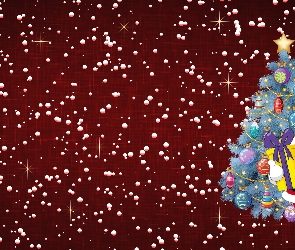 Boże Narodzenie, Choinka, Grafika 2D, Prezent, Śnieg, Mikołaj