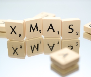 Scrabble, Płytki, Boże Narodzenie, Odbicie, Napis, Lustro