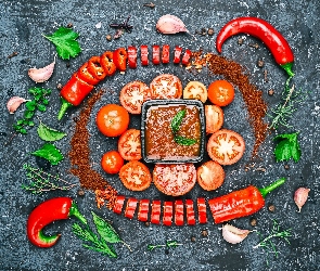 Papryka, Pomidory, Kompozycja