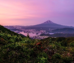 Japonia, Wyspa Honsiu, Roślinność, Stratowulkan Fudżi, Zachód słońca, Góra