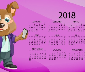 Kalendarz, Grafika 2D, Piesek, Komórka, Rok 2018