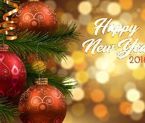 Gałązki, Świąteczna, Dekoracja, Noworoczne, Happy New Year 2018, Napis, Życzenia, Bombki