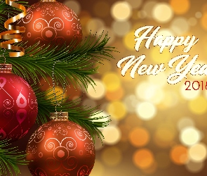 Świąteczna, Napis, Dekoracja, Gałązki, Życzenia, Bombki, Noworoczne, Happy New Year 2018