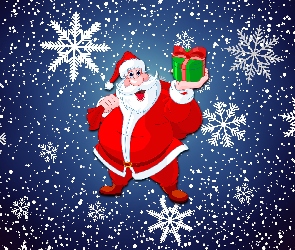 Mikołaj, Prezent, 2D, Śniegu, Świąteczne, Płatki
