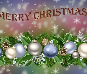 Życzenia, Merry Christmas, Bombki, Boże Narodzenie, Grafika 2D, Napis