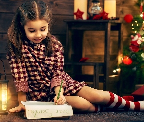 List, Boże Narodzenie, Choinka, Lampion, Dziewczynka