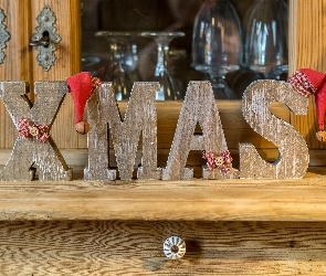 Xmas, Napis, Dekoracja, Półka, Litery, Boże Narodzenie, Drewniane