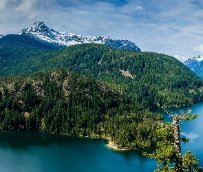 Stan Waszyngton, Stany Zjednoczone, Panorama, Jezioro Diablo Lake, Góry, Lasy, Park Narodowy Północnych Gór Kaskadowych