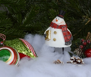 Szyszki, Bombki, Świąteczna, Gałązki, Bałwanek, Dekoracja, Figurka