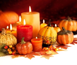 Kompozycja, Dynie, Halloween, Świece