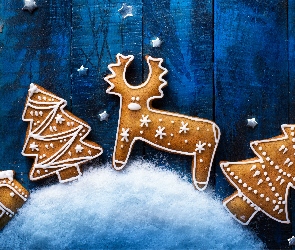 Boże Narodzenie, Śnieg, Ciasteczka, Kompozycja, Świąteczne, Gwiazdki