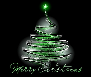 Choinka, Czarne tło, Merry Christmas, Napis, Boże Narodzenie