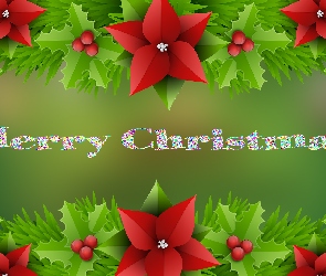 Merry Christmas, Napis, Boże Narodzenie, Świąteczne, Gwiazda betlejemska, Listki