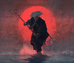 Paintography, Zachód słońca, Samuraj, Kij bo, Digital art