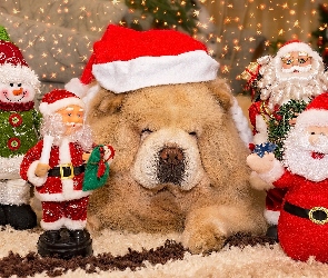 Figurki, Dekoracje, Chow chow, Mikołaje, Mikołaja, Pies, Czapka