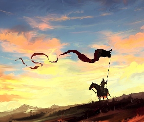 Koń, Paintography, Wschód słońca, Chorągiew, Rycerz