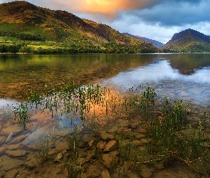 Anglia, Kraina Lake District, Trawa, Góry, Kamienie, Jezioro Buttermere