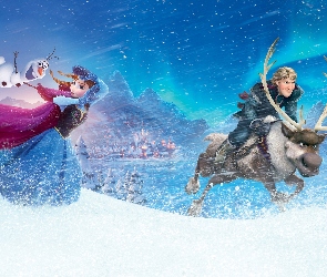 Bajka, Renifer Sven, Anna, Bałwan Olaf, Kristoff, Śnieg, Kraina lodu, Frozen, Zima