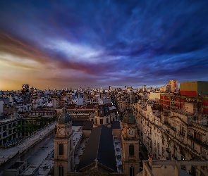 Domy, Piorun, Buenos Aires, Argentyna, Panorama, Niebo
