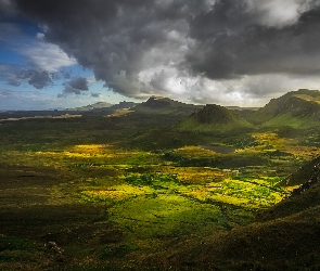 Chmury, Ciemne, Wyspa Skye, Szkocja, Półwysep Trotternish, Wzgórza