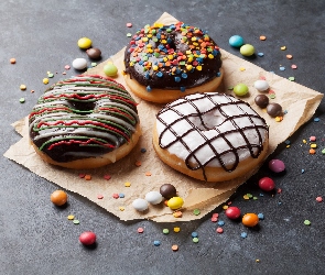 Cukierki, Donuty, Trzy, Pączki