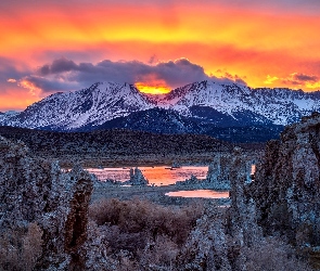Stan Kalifornia, Zachód Słońca, Góry, Jezioro Mono Lake, Stany Zjednoczone