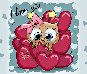 Serca, Grafika 2D, I love you, Napis, Sówka