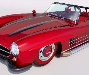 Czerwony, 1956, Mercedes Benz 300 SL Roadster, Zabytkowy