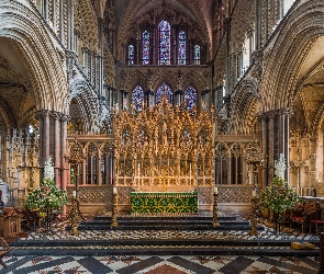 Hrabstwo Cambridgeshire, Kościół Katedralny Świętej i Niepodzielnej Trójcy w Ely, Anglia, Katedra w Ely, Kwiaty, Miasto Ely, Świece, Ołtarz