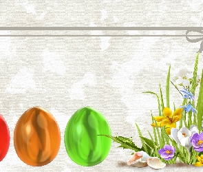 Wielkanoc, Kartka, Kwiaty, Pisanki