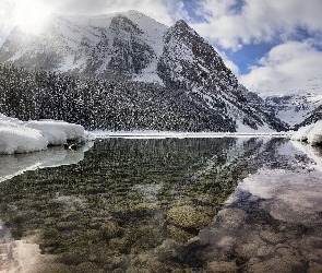 Jezioro Lake Louise, Park Narodowy Banff, Kamienie, Zima, Góry, Kanada