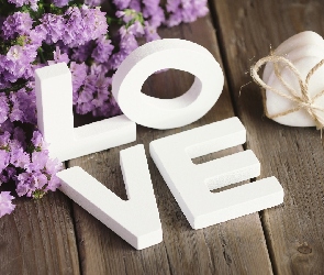 Love, Deski, Kwiaty, Serca, Napis