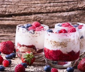 Deski, Szklanki, Jogurt, Deser, Musli, Owoce