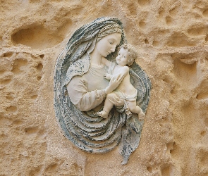 Religijne, Dzieciątko, Płaskorzeźba, Matka Boska