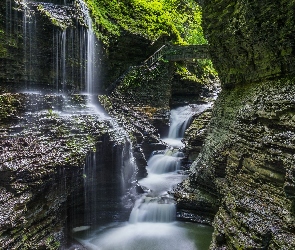 Wodospad Rainbow Falls, Skały, Schody, Stan Nowy Jork, Stany Zjednoczone, Watkins Glen State Park