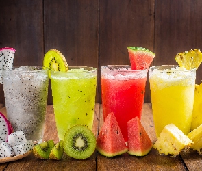 Pokruszony, Pitaja, Soki, Szklanki, Arbuz, Lód, Ananas, Kiwi