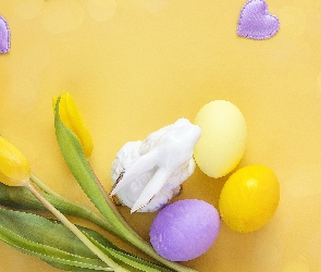 Zajączek, Figurka, Żółte, Serduszka, Pisanki, Wielkanoc, Tulipany