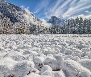 Park Narodowy Yosemite, Góry, Stany Zjednoczone, Stan Kalifornia, Zima