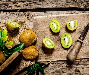 Nóż, Deska, Owoce, Kiwi