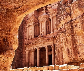 Jordania, Petra, Skały, Budowla, Skarbiec Faraona Al-Chazna, Ruiny