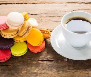 Deski, Makaroniki, Filiżanka, Kawa, Kolorowe, Ciasteczka
