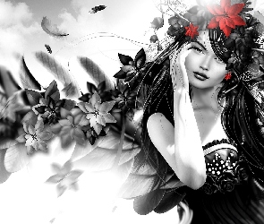 Kwiaty, Digital Art, Dziewczyna