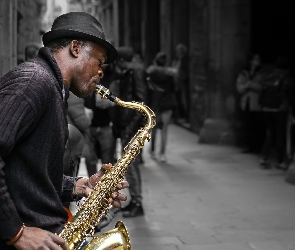 Mężczyzna, Ulica, Saksofon