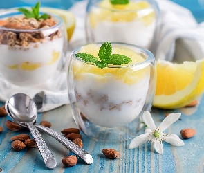 Łyżeczki, Migdały, Deser, Jogurt