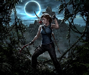 Shadow of the Tomb Raider, Księżyc 
, Noc, Lara Croft, Gra