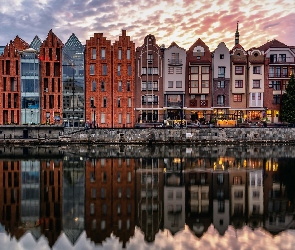 Gdańsk, Odbicie, Domy, Rzeka Motława, Polska