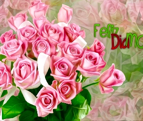 Kwiaty, Róże, Grafika, Napis, Feliz Dia Mama, Dzień Matki