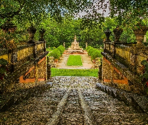 Ogród, Vizcaya Museum and Gardens, Park, Murek, Stan Floryda, Schody, Stany Zjednoczone, Miami