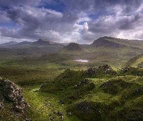 Skały, Kamienie, Szkocja, Roślinność, Jezioro, Wyspa Skye, Góry