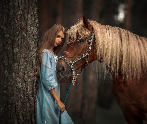 Dziewczyna, Drzewo, Koń, Szatynka